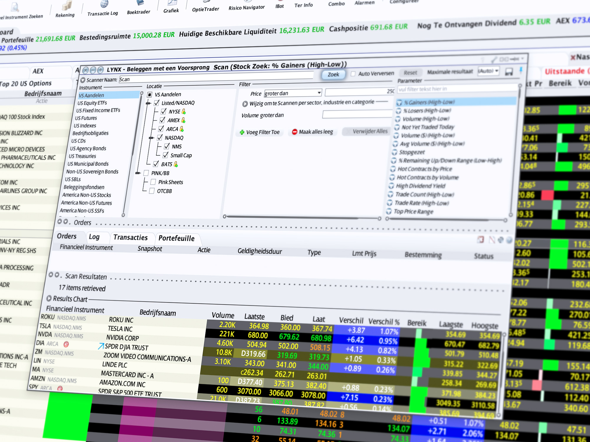 Markt Scanner - effecten zoeken