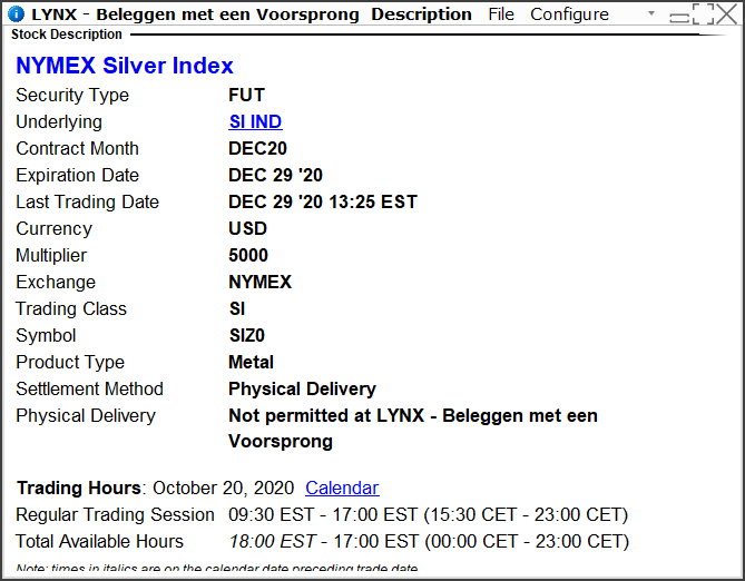 NYMEX silver index | Zilverfutures handelen viaLYNX NYMEX silver index | Handelen in zilver | Zilver future kopen