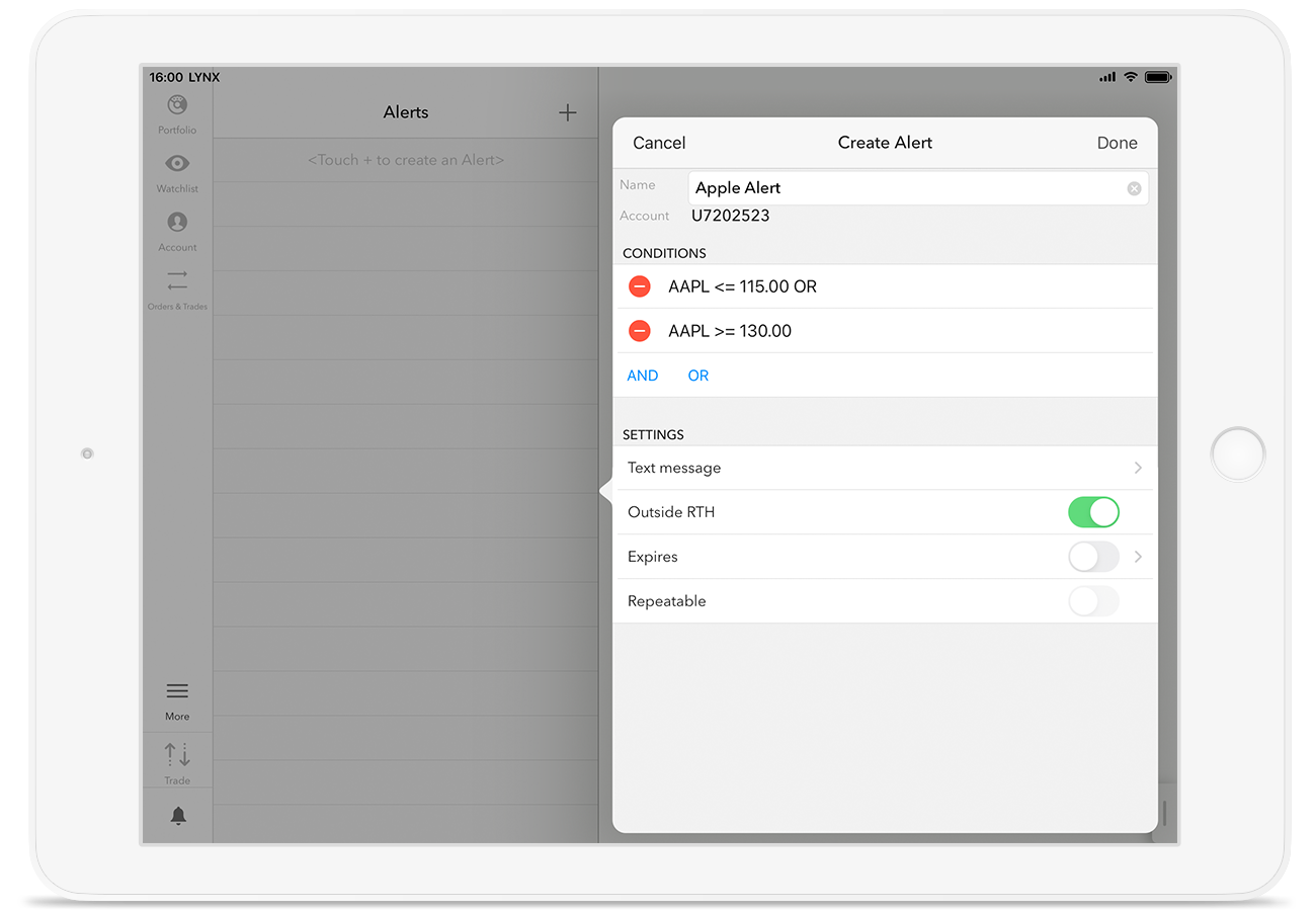 iPad Trading App: Alerts instellen